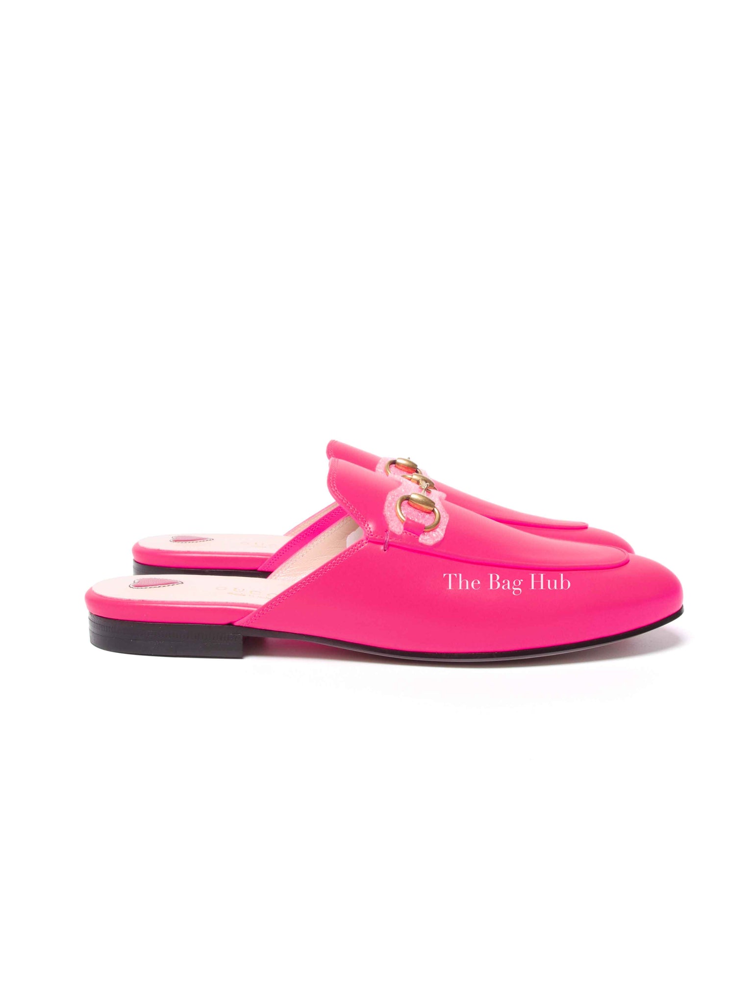 Gucci Fuxia Fluo Calfskin Womens Princetown Mules Size 37