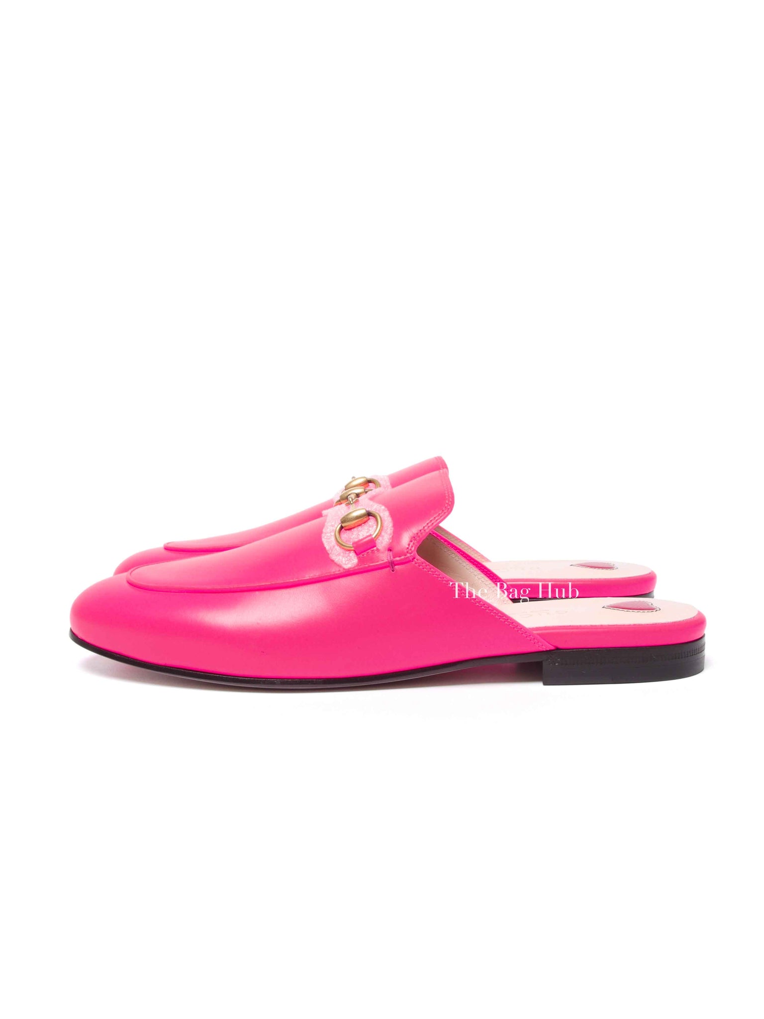 Gucci Fuxia Fluo Calfskin Womens Princetown Mules Size 37