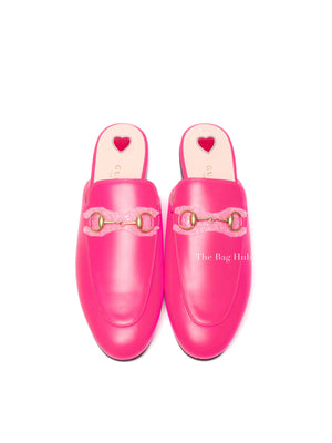 Gucci Fuxia Fluo Calfskin Womens Princetown Mules Size 37
