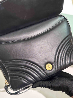 Gucci Black Leather GG Marmont Top Handle Sling Bag
