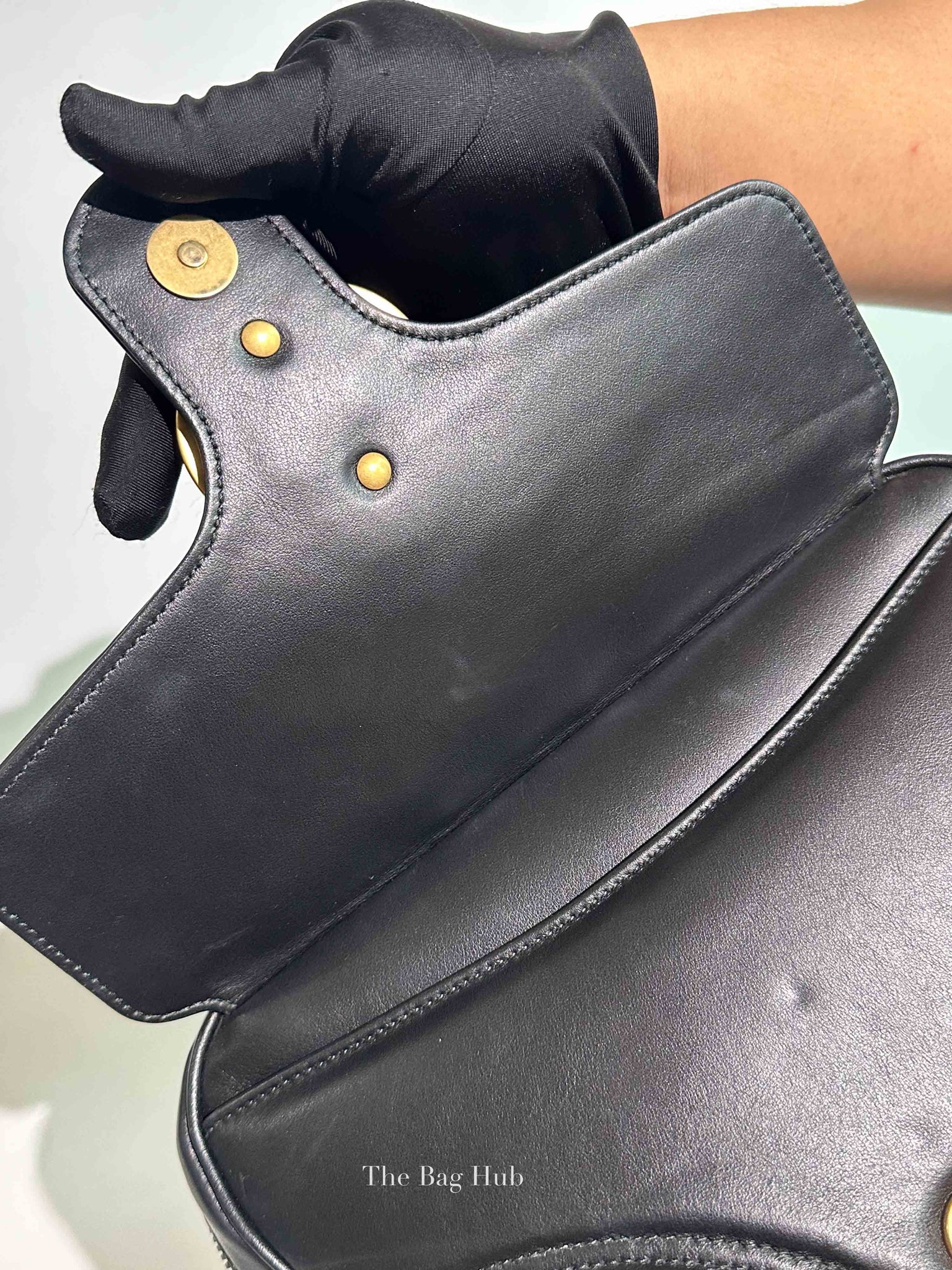 Gucci Black Leather GG Marmont Top Handle Sling Bag