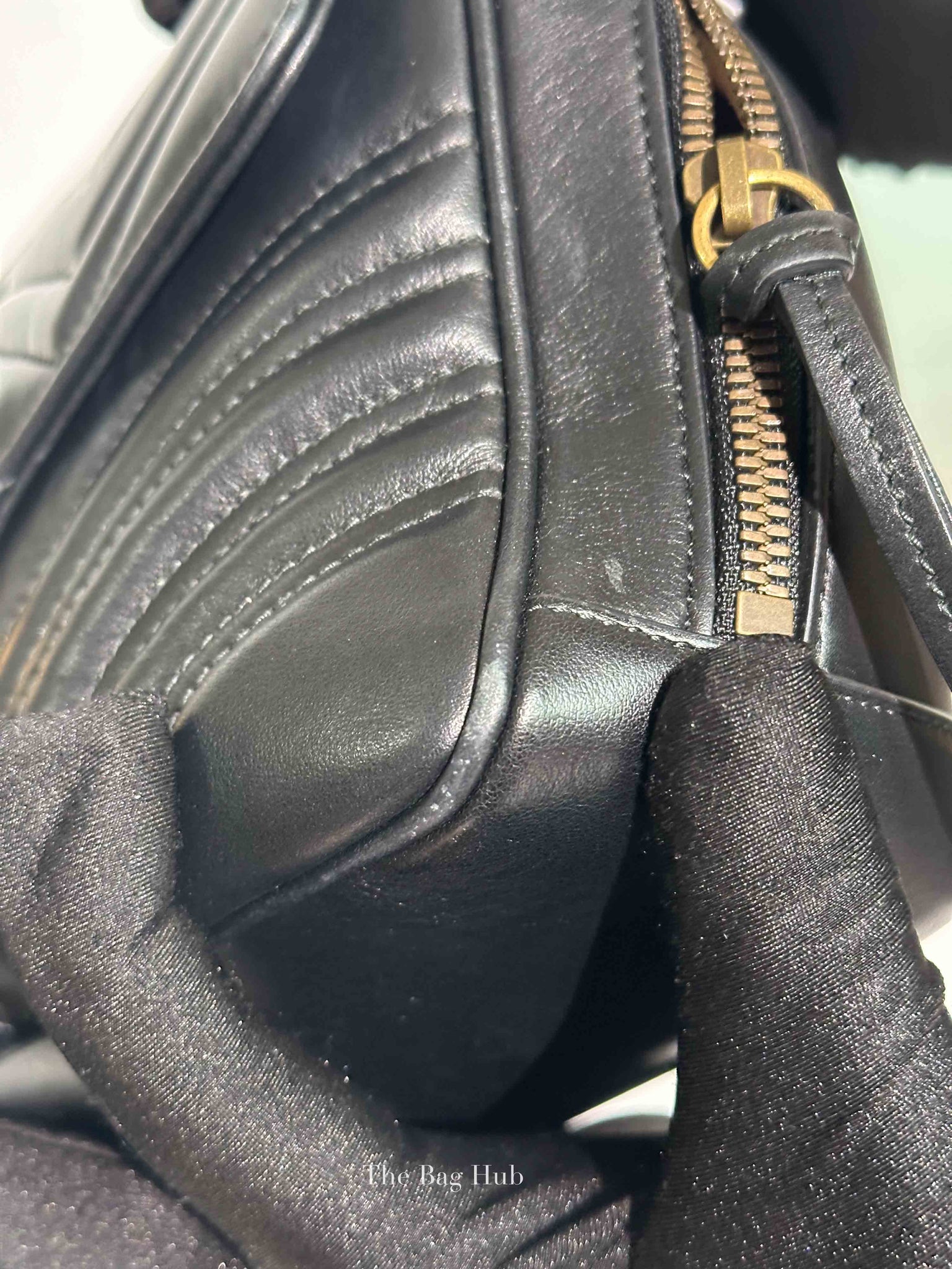 Gucci Black Leather GG Marmont Top Handle Sling Bag