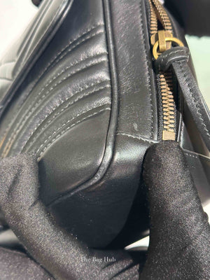 Gucci Black Leather GG Marmont Top Handle Sling Bag