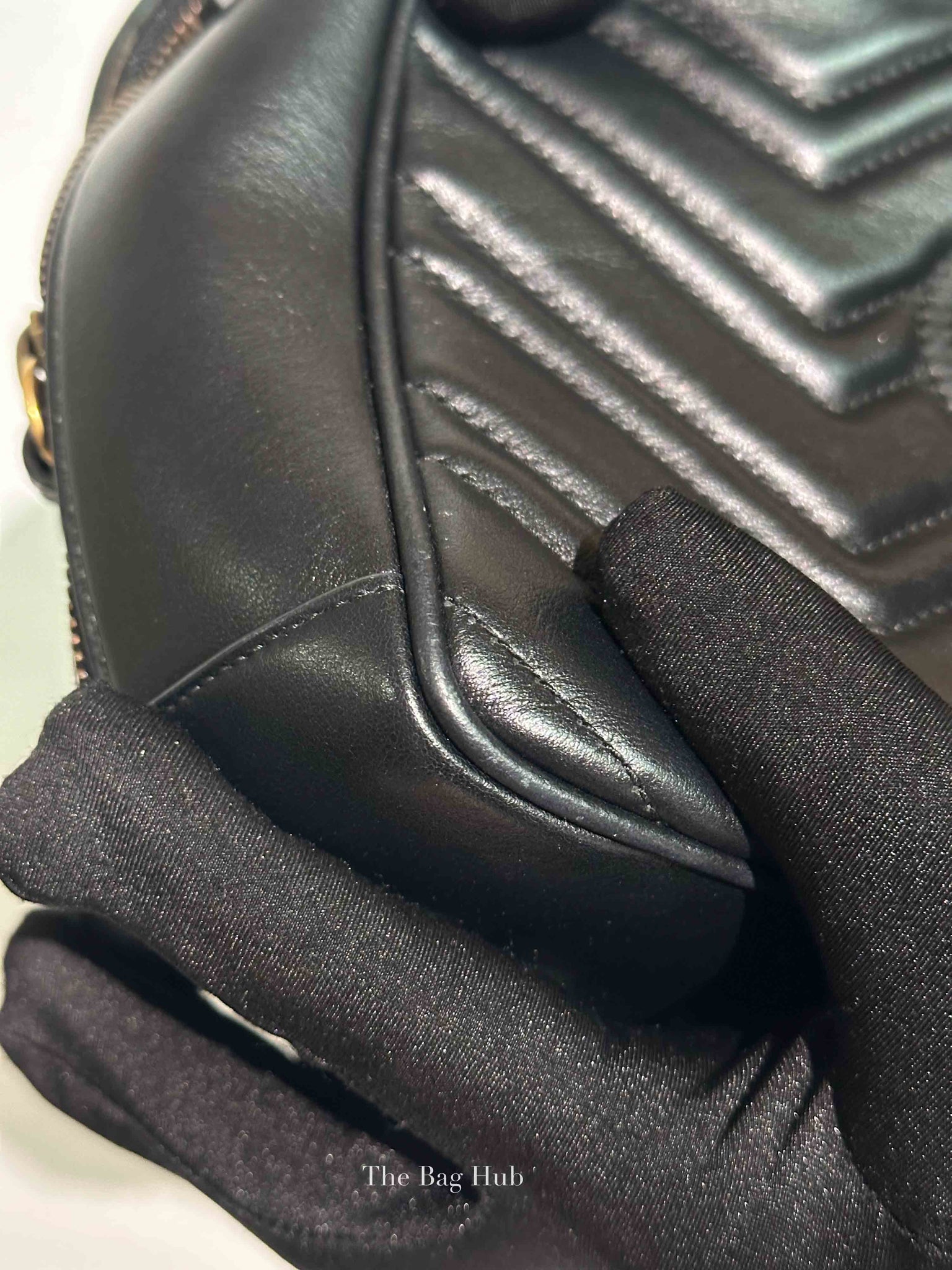 Gucci Black Leather GG Marmont Top Handle Sling Bag