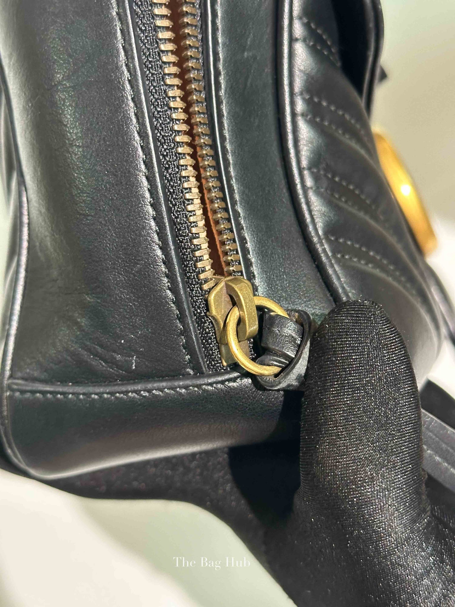 Gucci Black Leather GG Marmont Top Handle Sling Bag