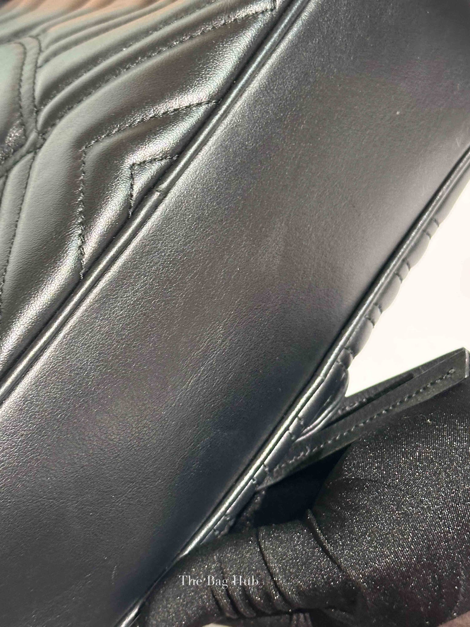 Gucci Black Leather GG Marmont Top Handle Sling Bag