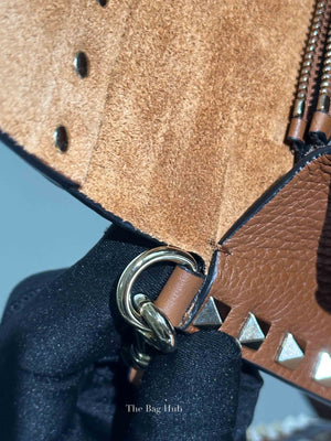 Valentino Garavani Brown Pebbled Calfskin Rockstud Small Crossbody Bag