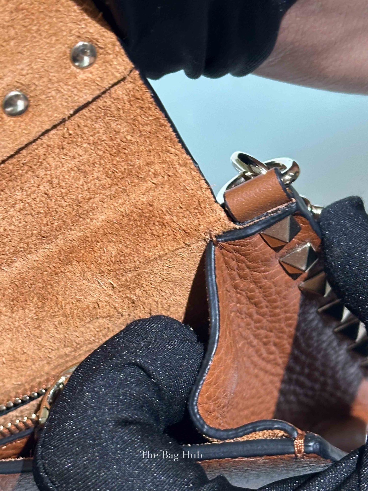 Valentino Garavani Brown Pebbled Calfskin Rockstud Small Crossbody Bag
