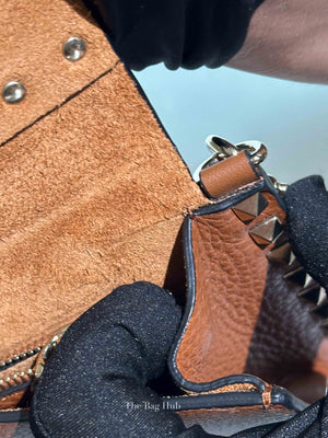 Valentino Garavani Brown Pebbled Calfskin Rockstud Small Crossbody Bag