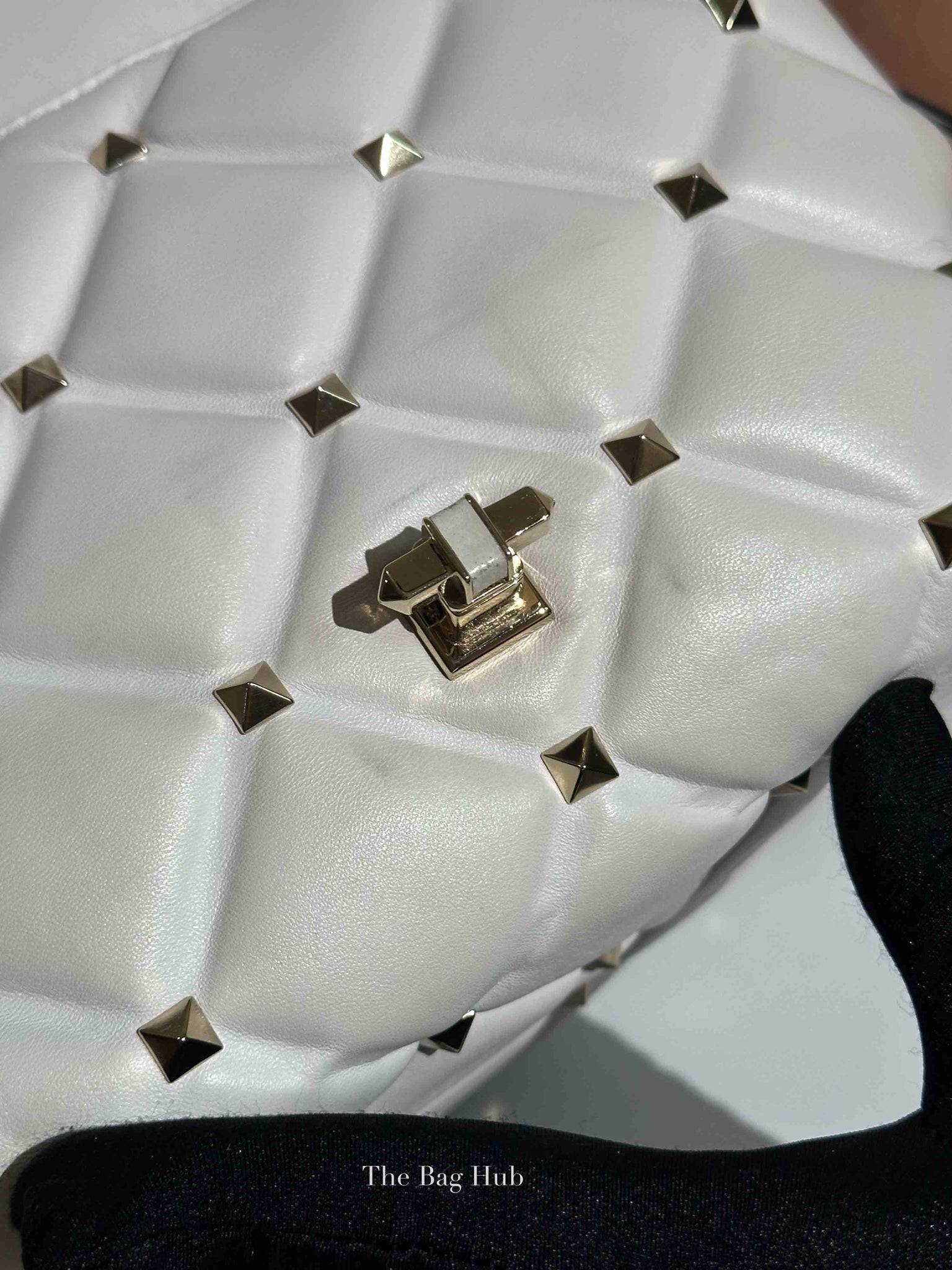 Valentino White Quilted Leather VLTN Candystud Top Handle Bag