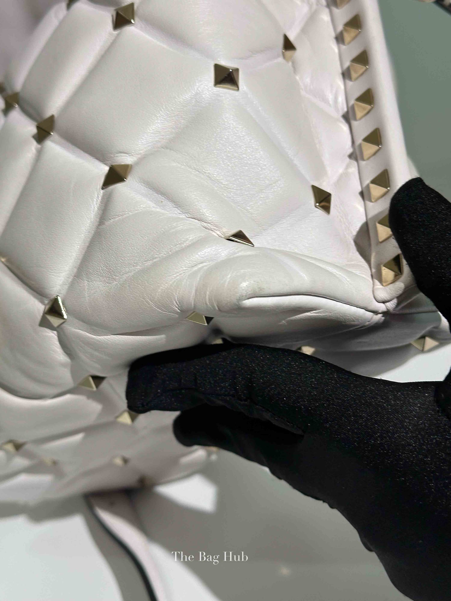 Valentino White Quilted Leather VLTN Candystud Top Handle Bag