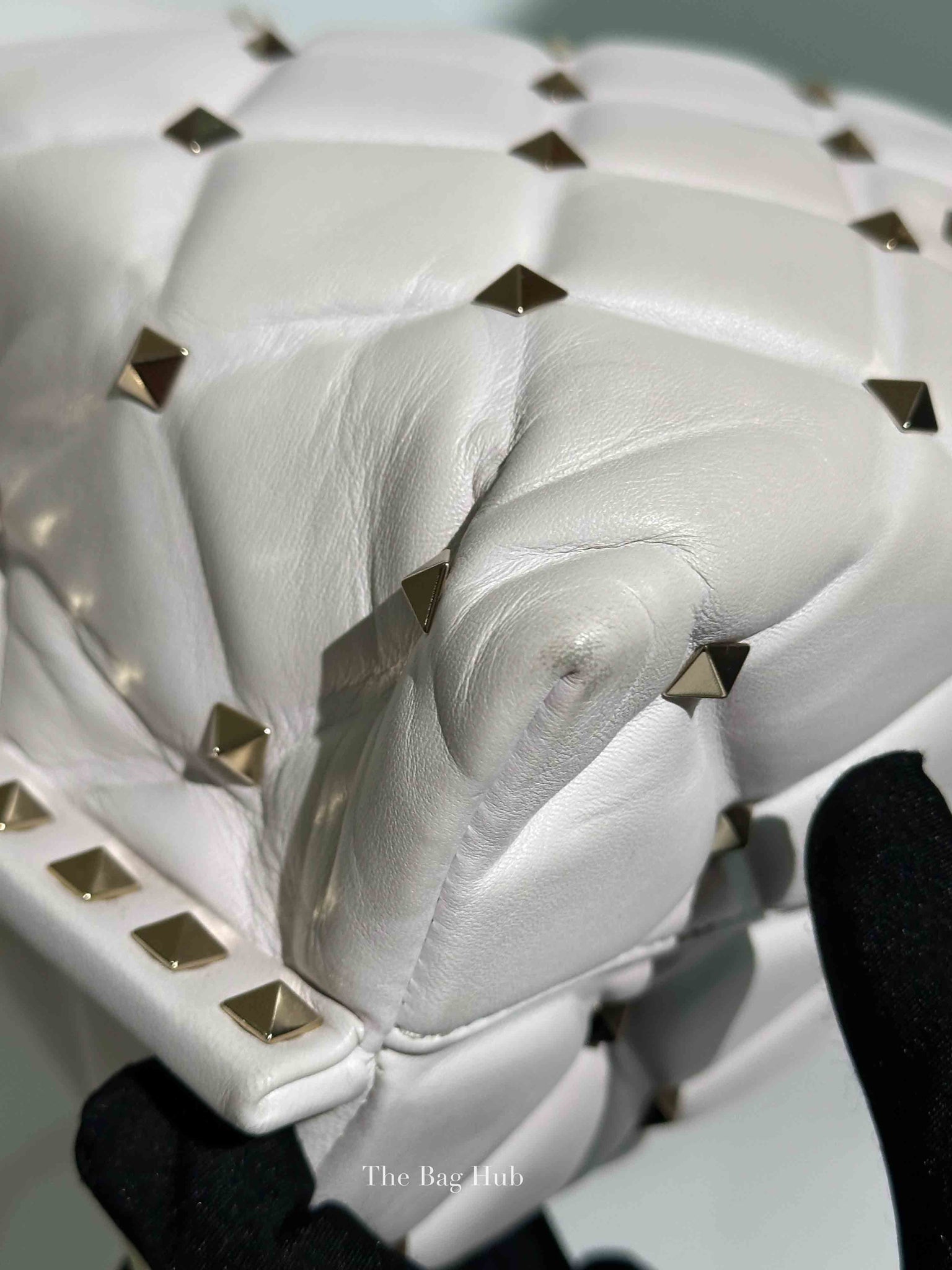 Valentino White Quilted Leather VLTN Candystud Top Handle Bag