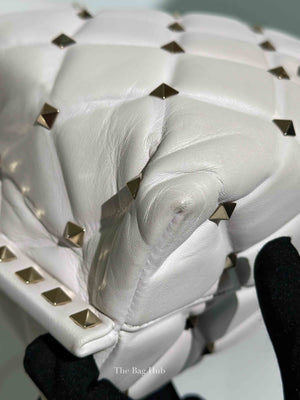 Valentino White Quilted Leather VLTN Candystud Top Handle Bag