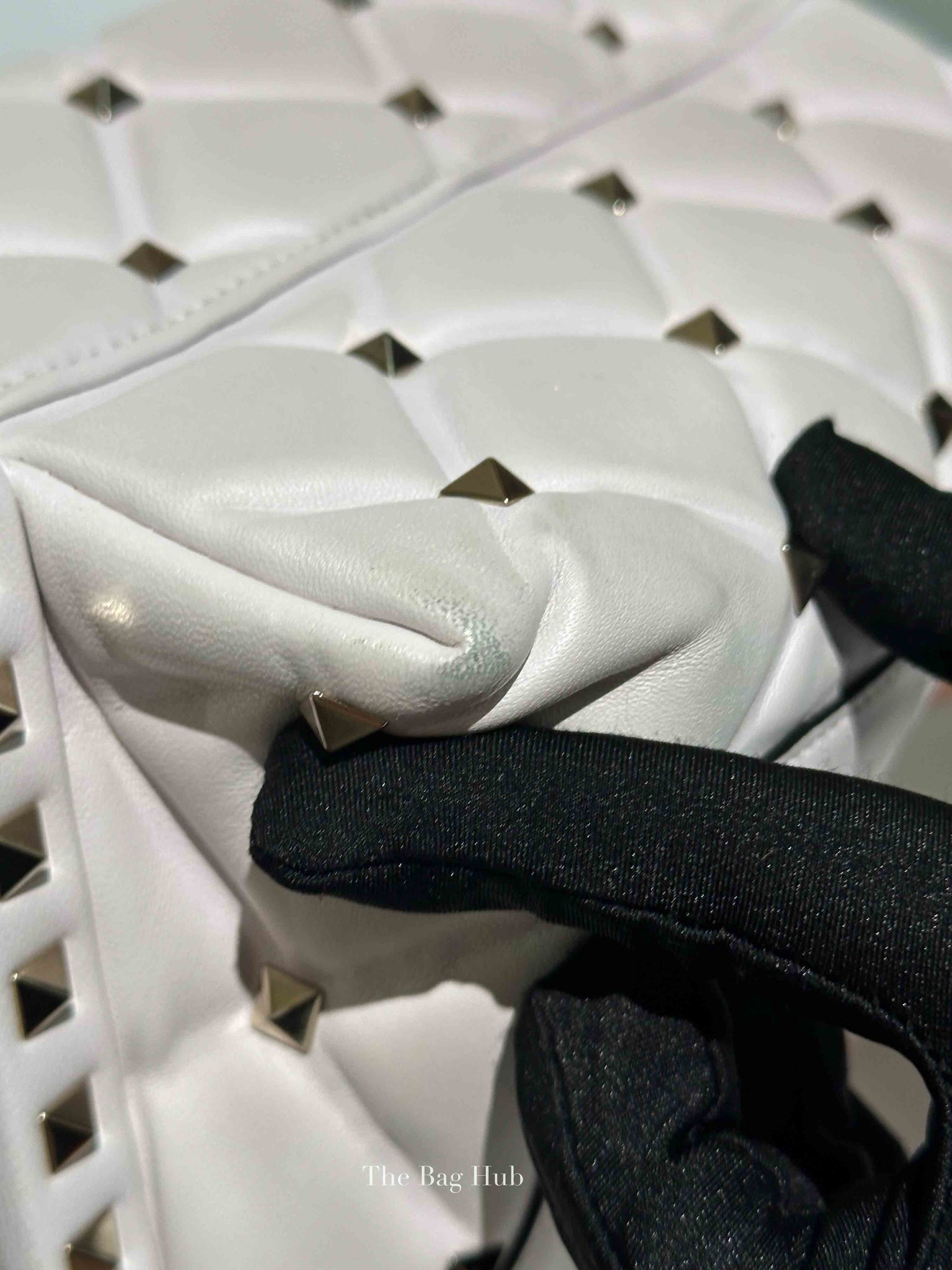 Valentino White Quilted Leather VLTN Candystud Top Handle Bag