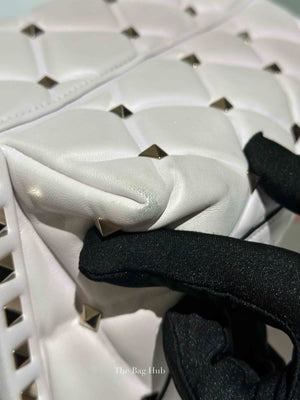 Valentino White Quilted Leather VLTN Candystud Top Handle Bag