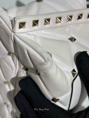 Valentino White Quilted Leather VLTN Candystud Top Handle Bag