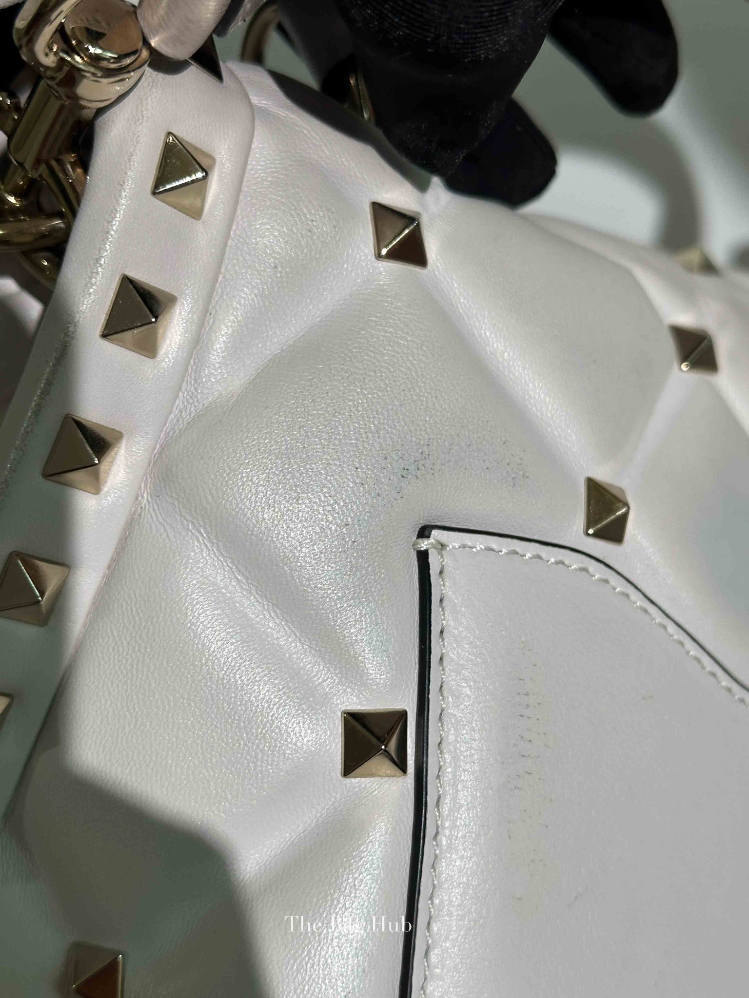 Valentino White Quilted Leather VLTN Candystud Top Handle Bag