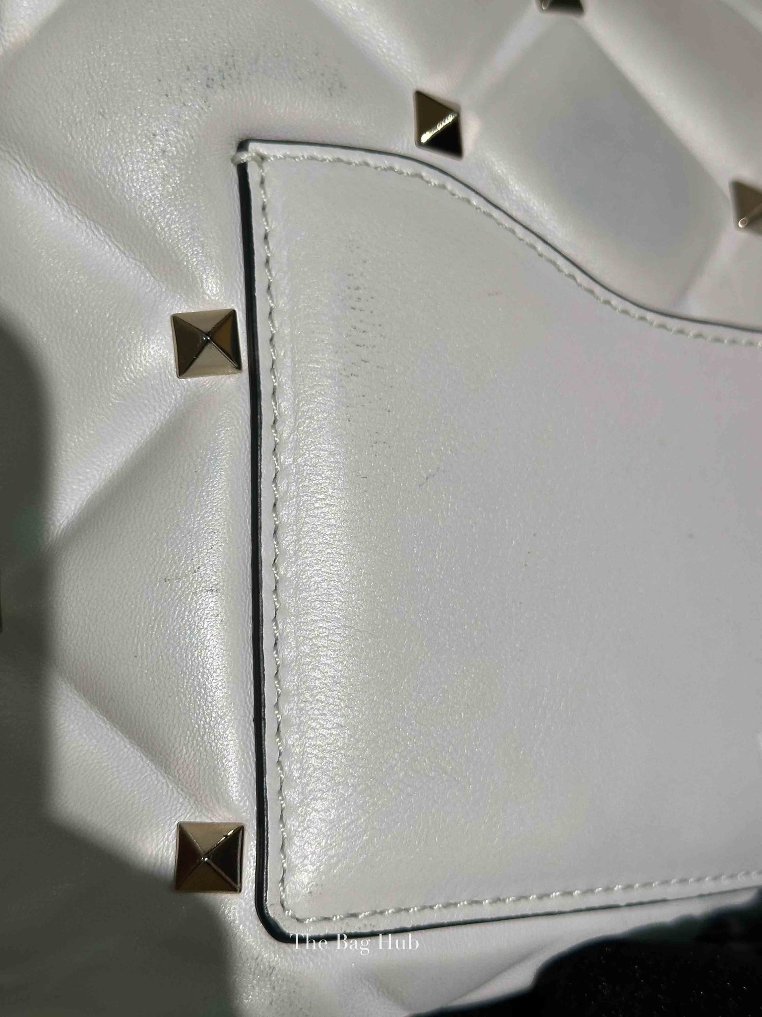 Valentino White Quilted Leather VLTN Candystud Top Handle Bag