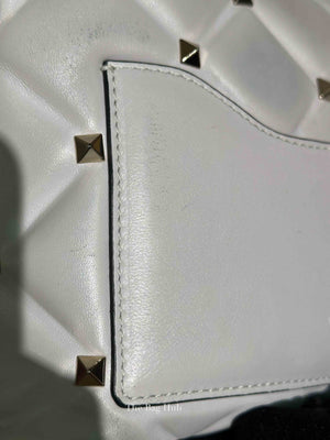 Valentino White Quilted Leather VLTN Candystud Top Handle Bag