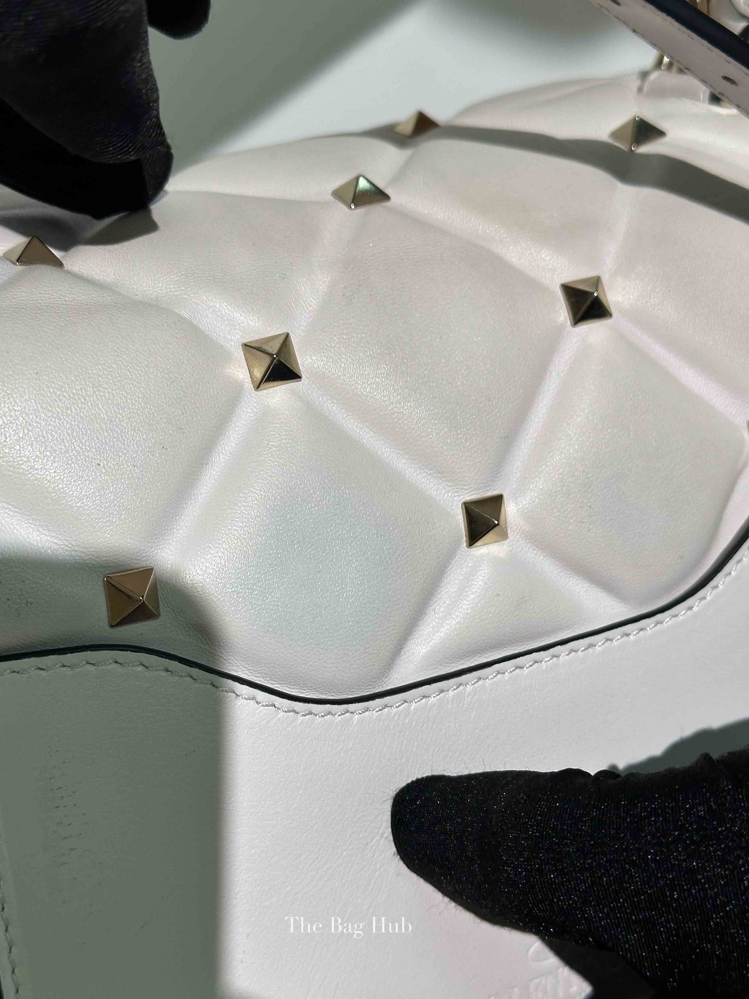 Valentino White Quilted Leather VLTN Candystud Top Handle Bag