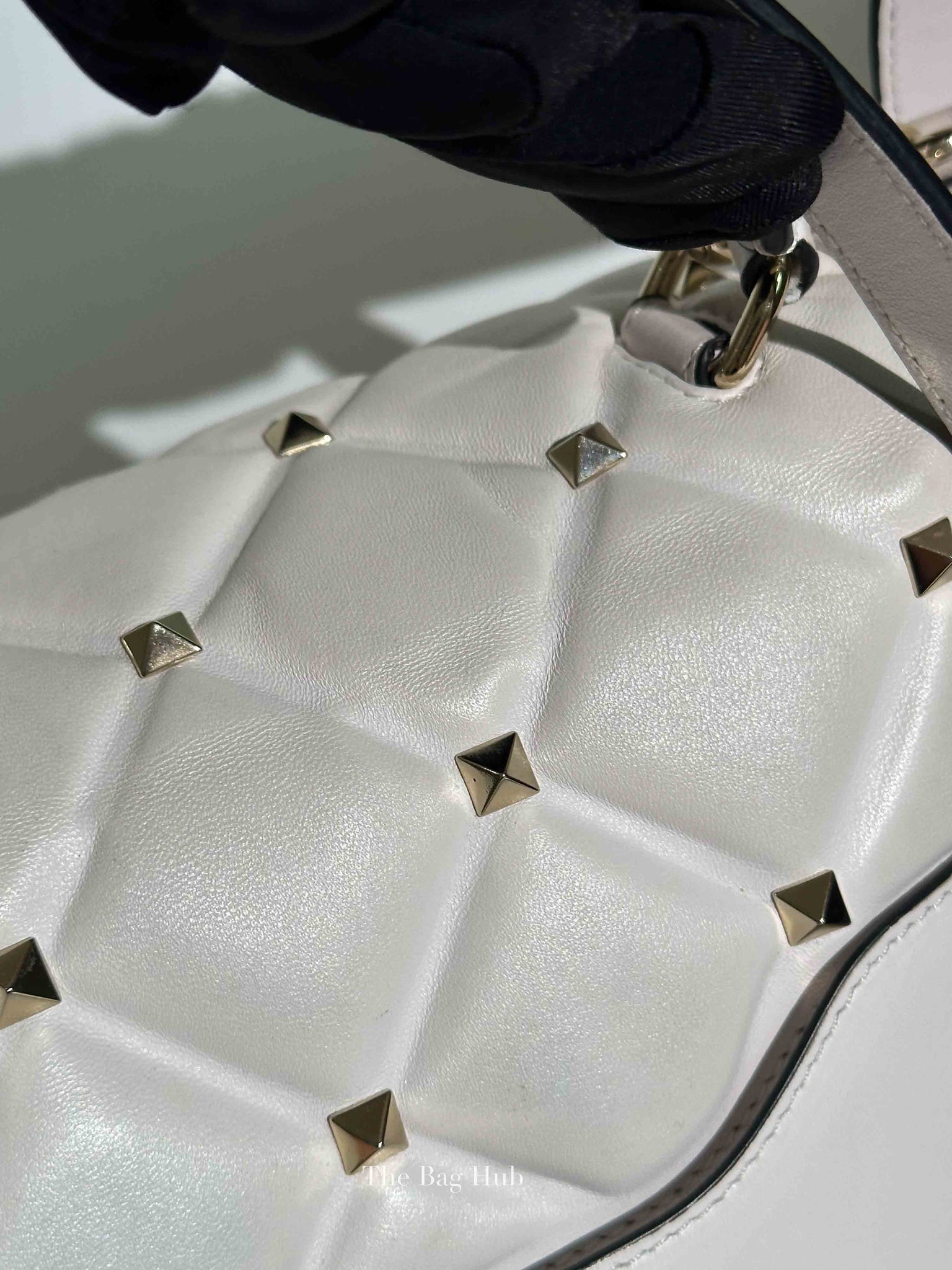 Valentino White Quilted Leather VLTN Candystud Top Handle Bag