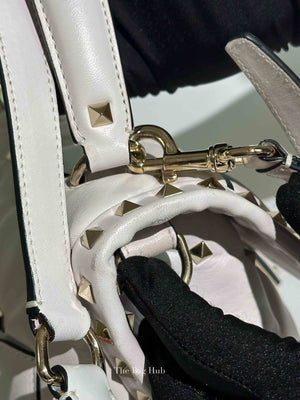 Valentino White Quilted Leather VLTN Candystud Top Handle Bag