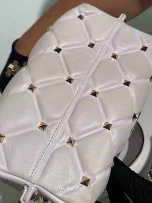 Valentino White Quilted Leather VLTN Candystud Top Handle Bag