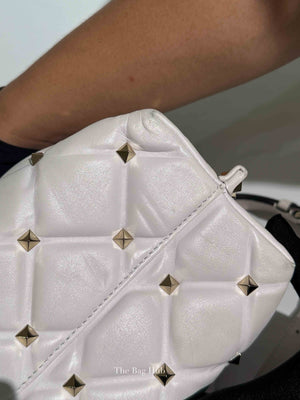 Valentino White Quilted Leather VLTN Candystud Top Handle Bag