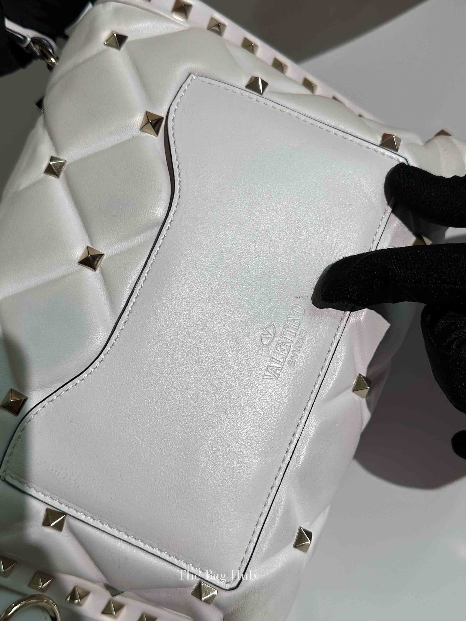 Valentino White Quilted Leather VLTN Candystud Top Handle Bag