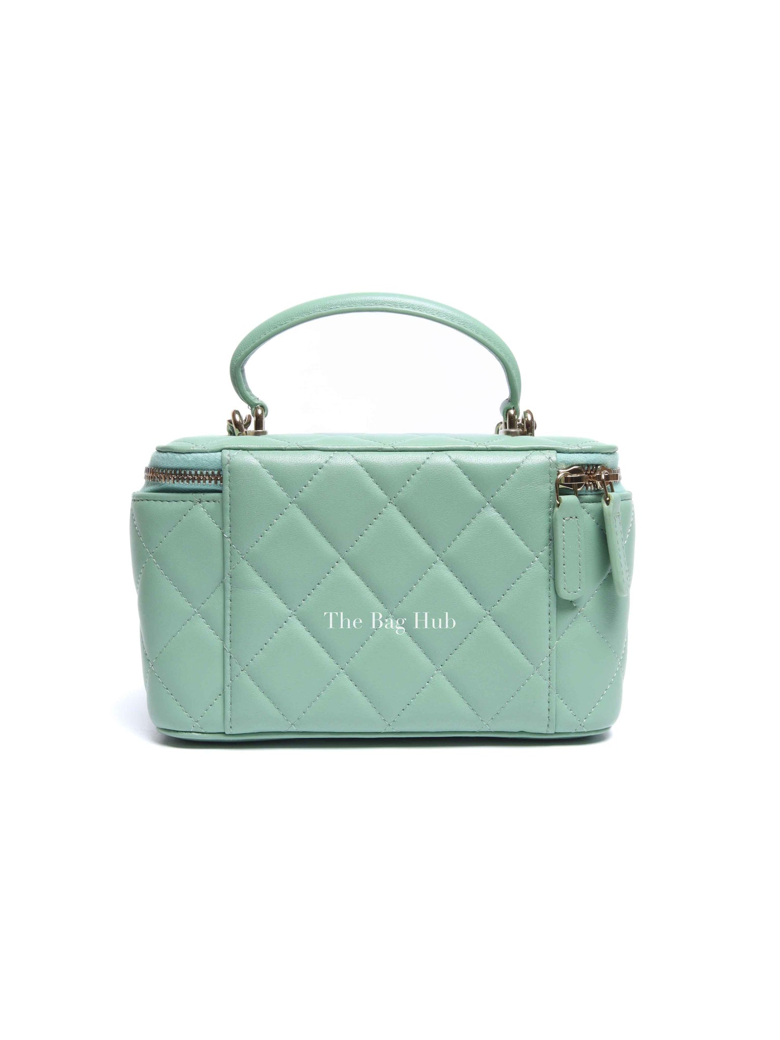 Chanel Mint Green Lambskin Quilted Small Top Handle Vanity Case With Chain GHW