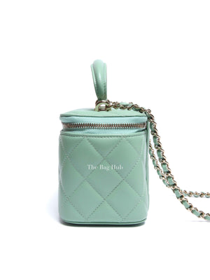 Chanel Mint Green Lambskin Quilted Small Top Handle Vanity Case With Chain GHW