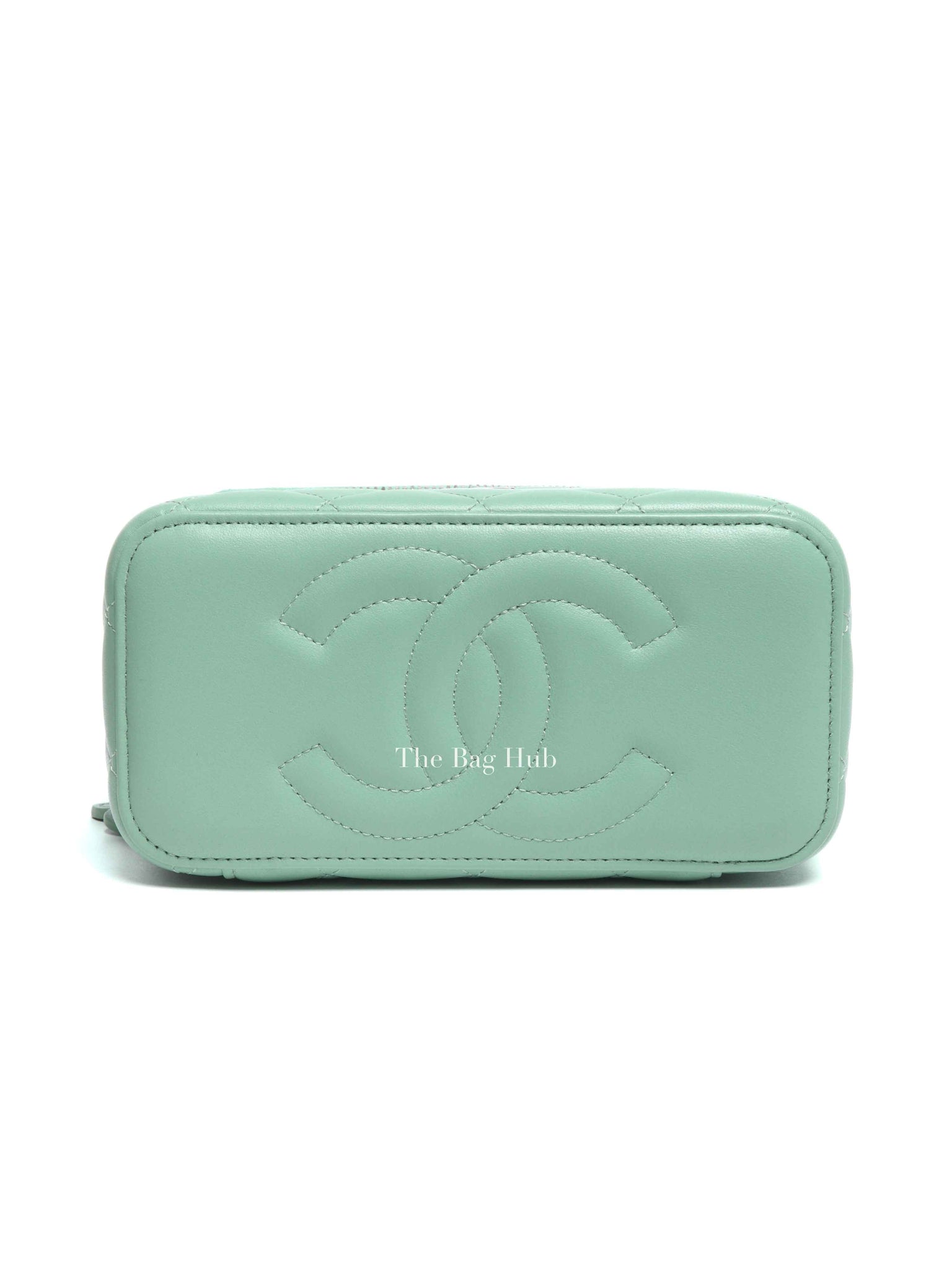 Chanel Mint Green Lambskin Quilted Small Top Handle Vanity Case With Chain GHW
