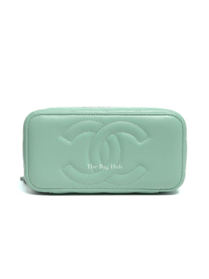 Chanel Mint Green Lambskin Quilted Small Top Handle Vanity Case With Chain GHW