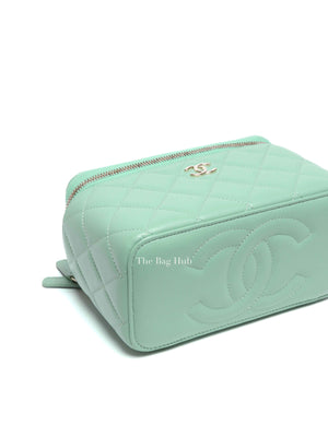 Chanel Mint Green Lambskin Quilted Small Top Handle Vanity Case With Chain GHW