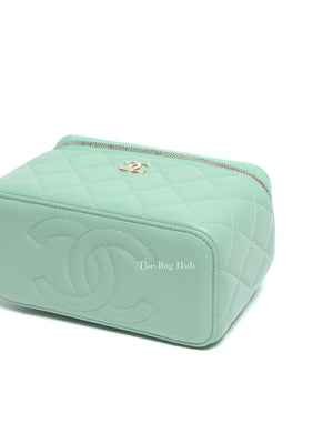 Chanel Mint Green Lambskin Quilted Small Top Handle Vanity Case With Chain GHW