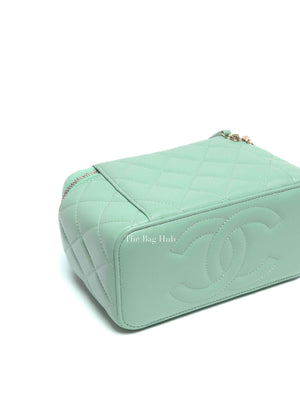 Chanel Mint Green Lambskin Quilted Small Top Handle Vanity Case With Chain GHW