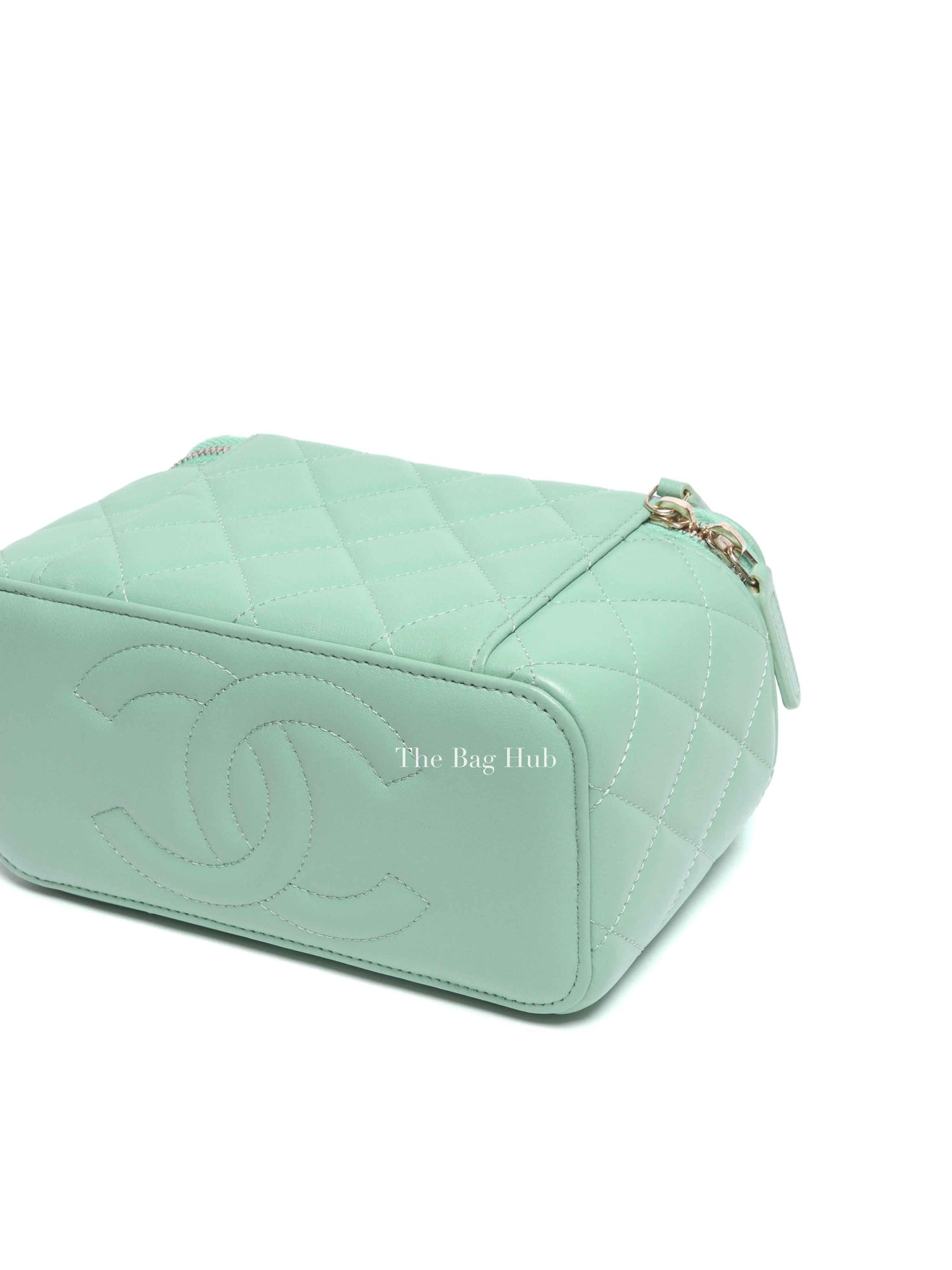Chanel Mint Green Lambskin Quilted Small Top Handle Vanity Case With Chain GHW