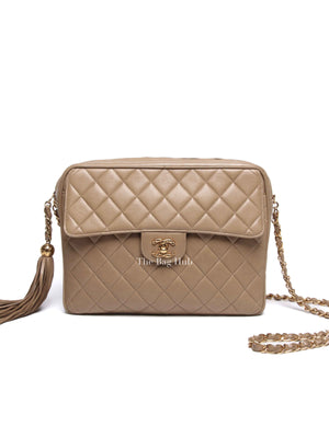 Chanel Beige Lambskin Quilted Front Pocket Medium Camera Bag GHW