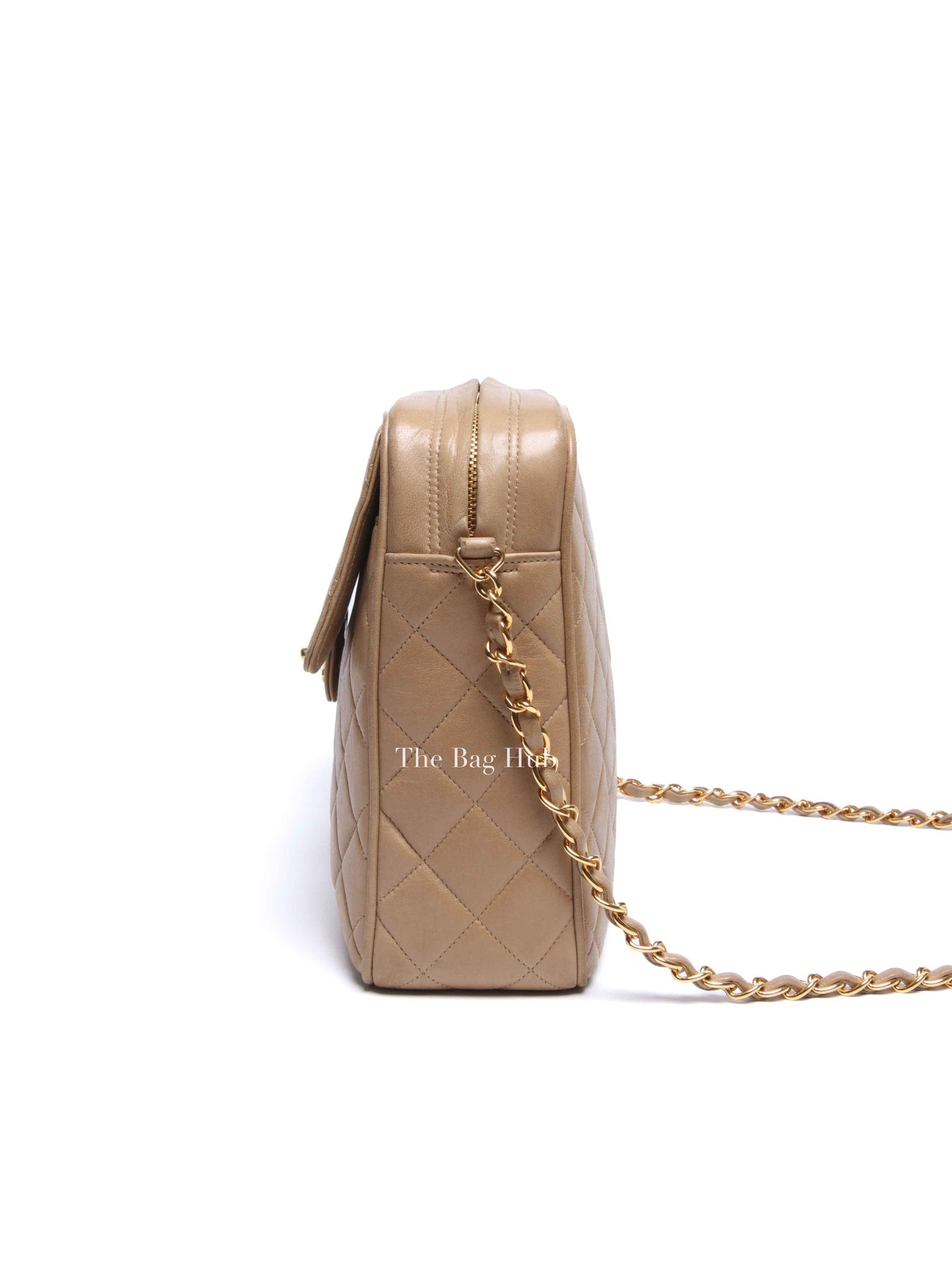Chanel Beige Lambskin Quilted Front Pocket Medium Camera Bag GHW