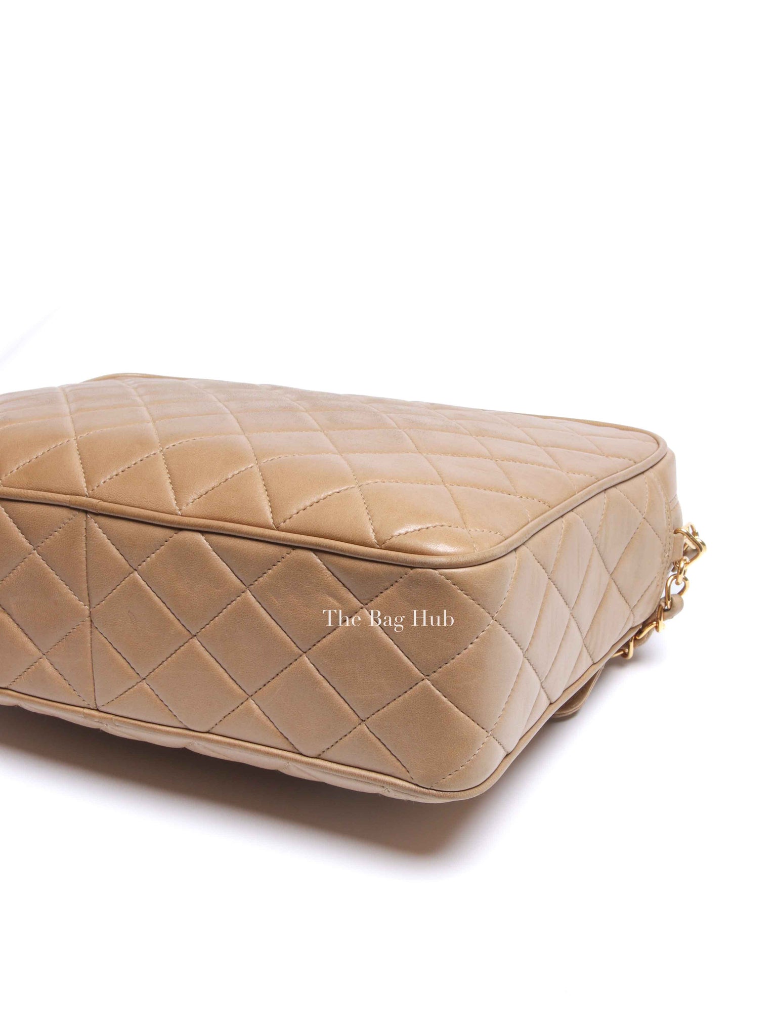 Chanel Beige Lambskin Quilted Front Pocket Medium Camera Bag GHW