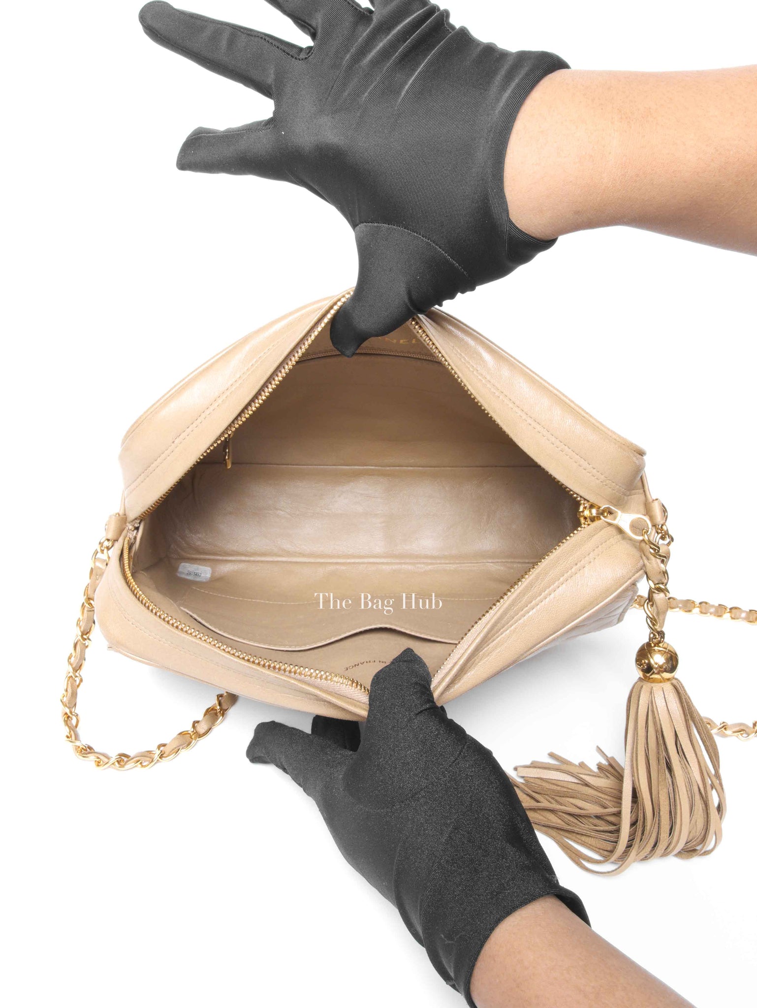 Chanel Beige Lambskin Quilted Front Pocket Medium Camera Bag GHW