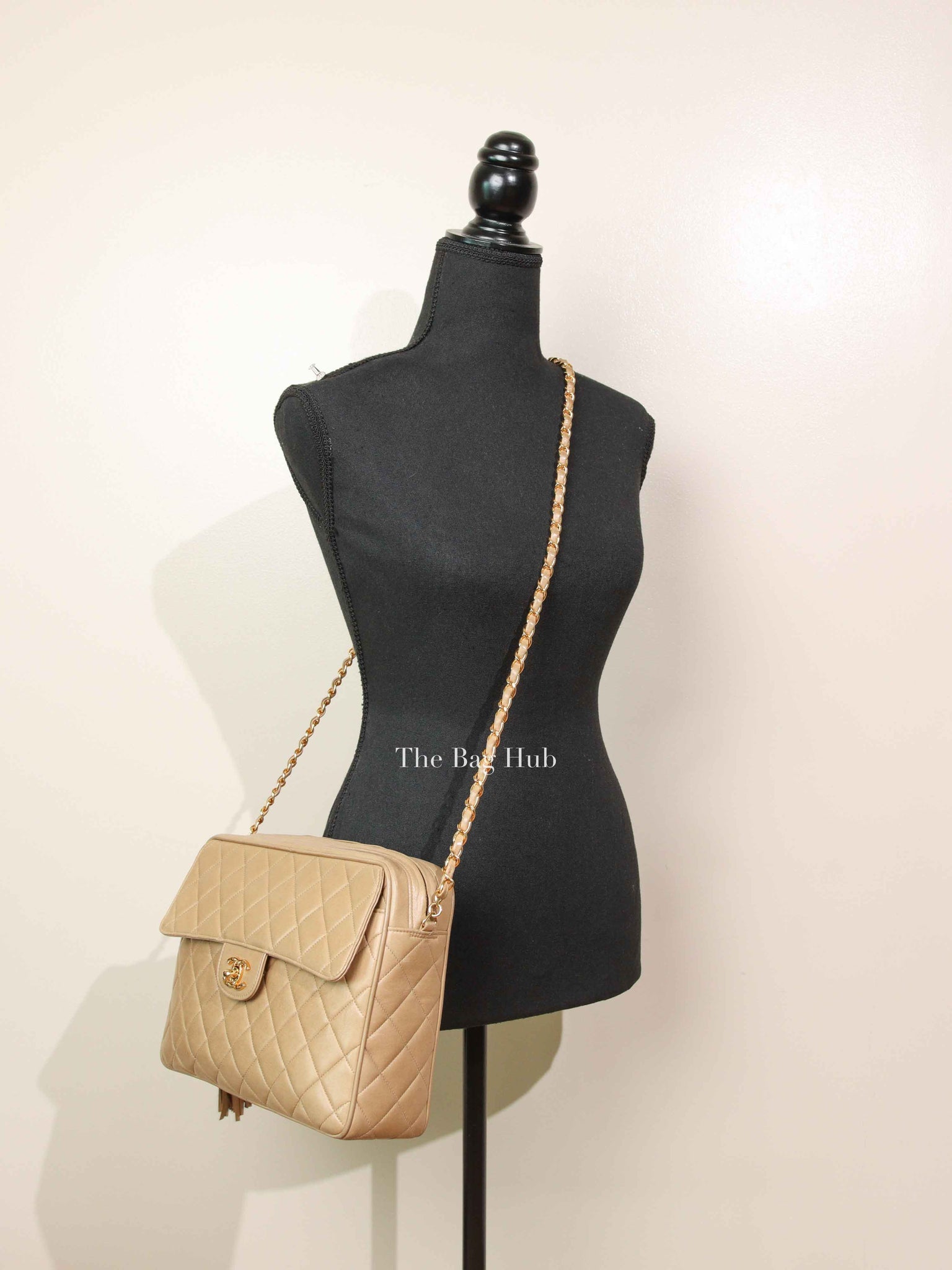 Chanel Beige Lambskin Quilted Front Pocket Medium Camera Bag GHW