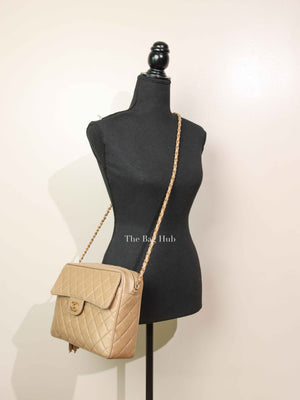 Chanel Beige Lambskin Quilted Front Pocket Medium Camera Bag GHW