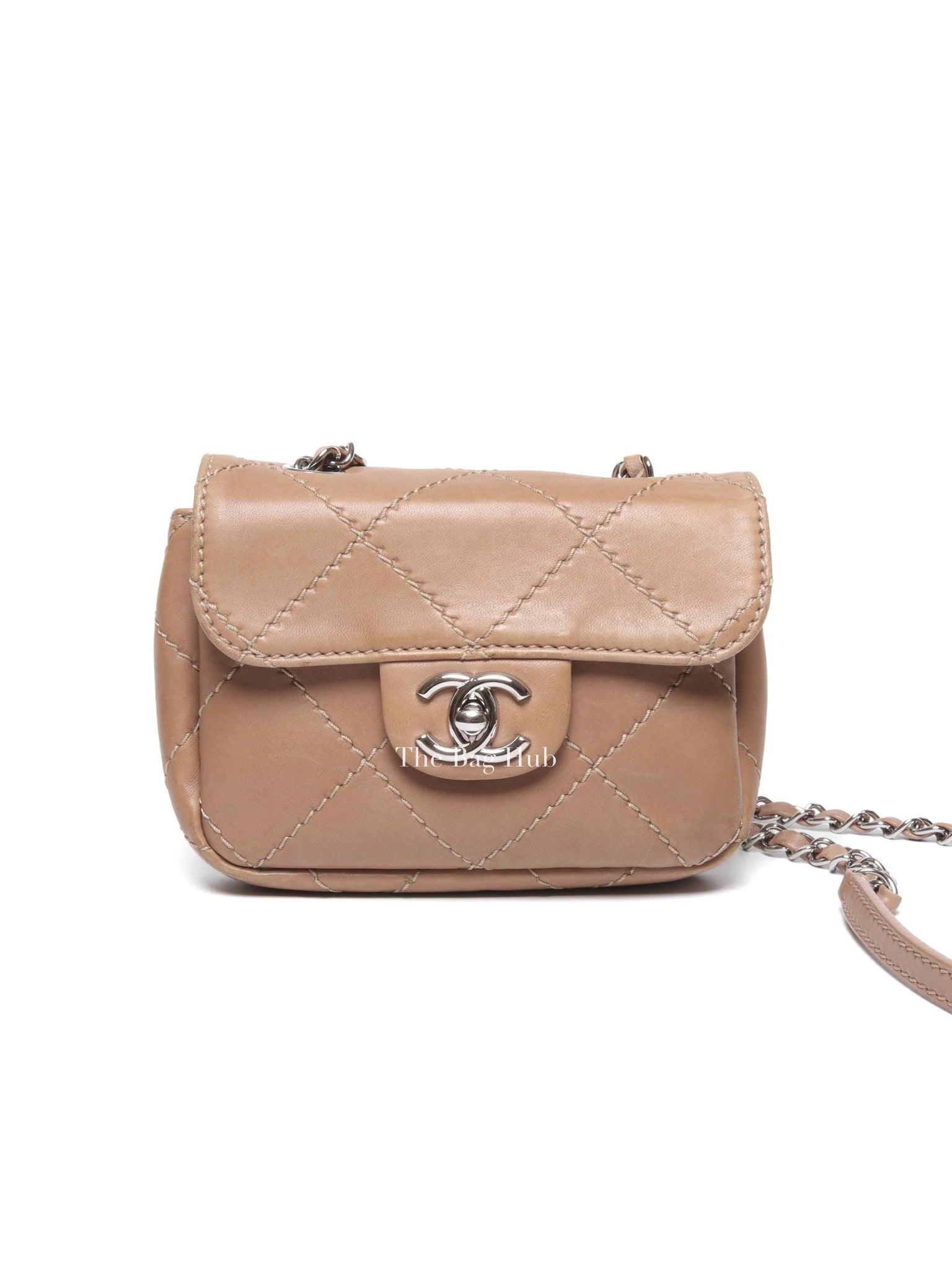 Chanel Beige Lambskin Stitched Mini Flap Bag SHW