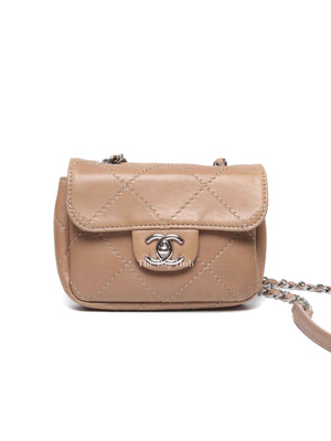 Chanel Beige Lambskin Stitched Mini Flap Bag SHW