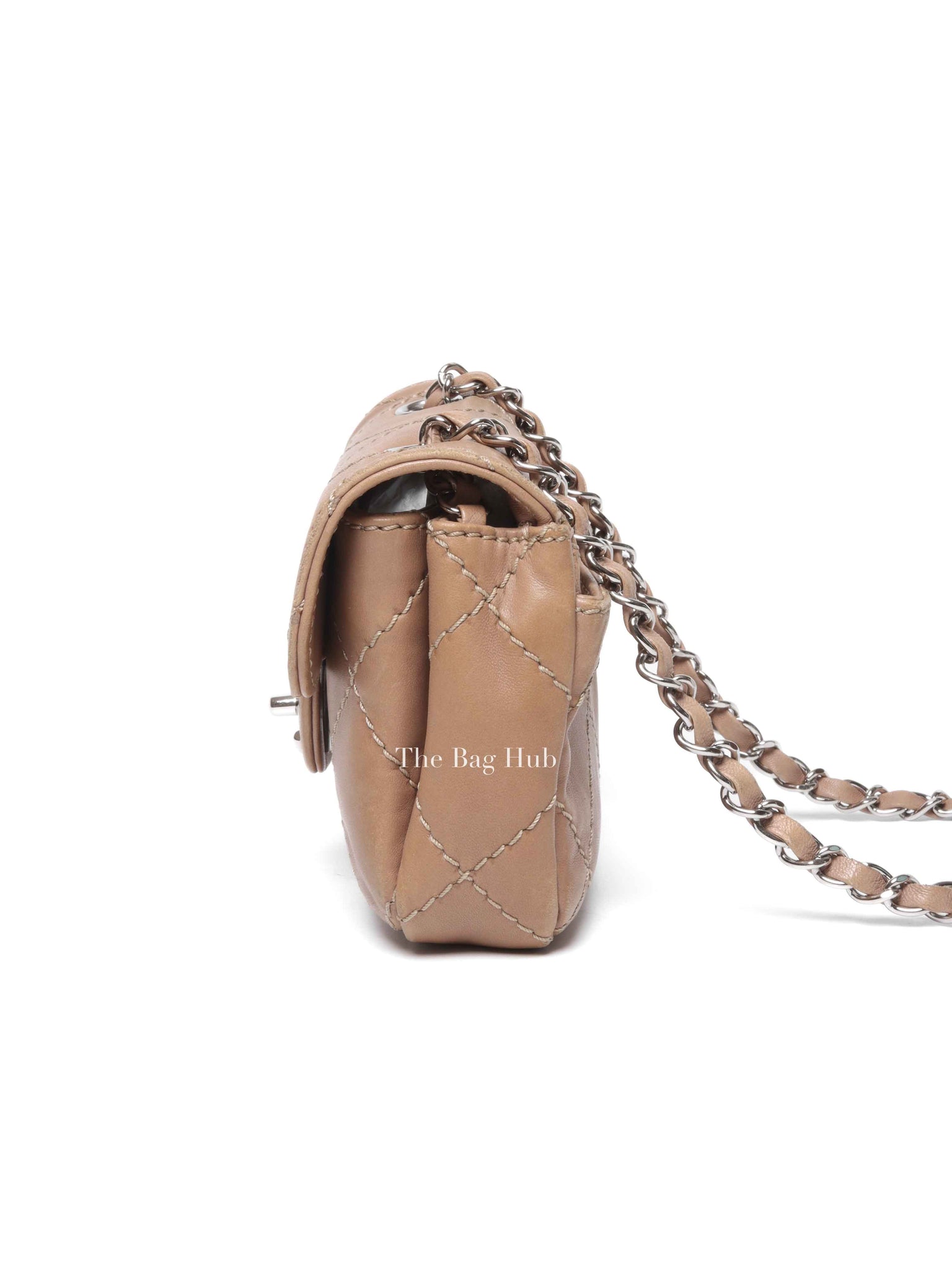 Chanel Beige Lambskin Stitched Mini Flap Bag SHW