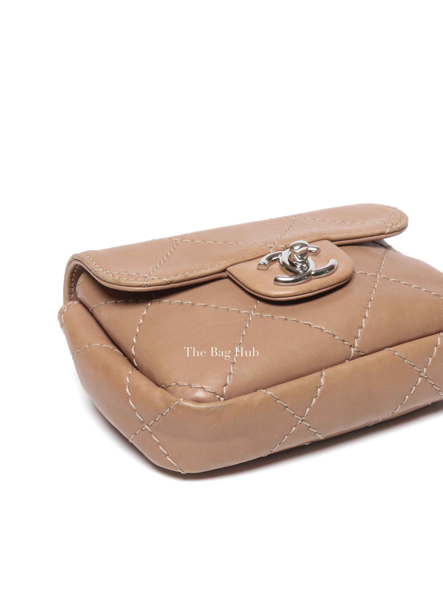 Chanel Beige Lambskin Stitched Mini Flap Bag SHW