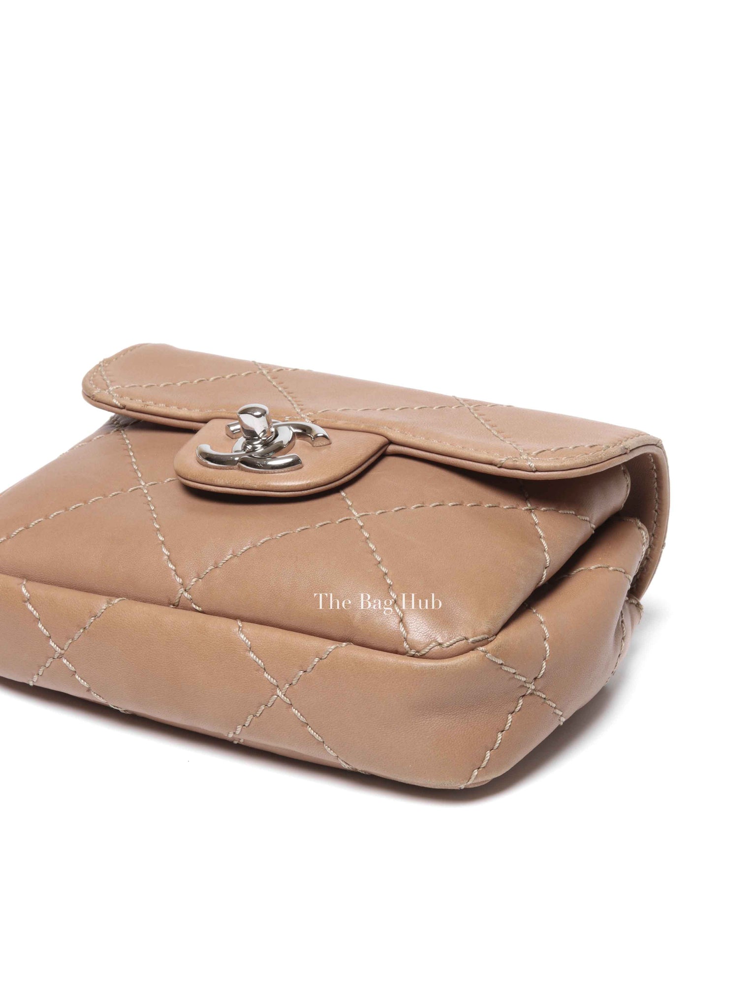 Chanel Beige Lambskin Stitched Mini Flap Bag SHW