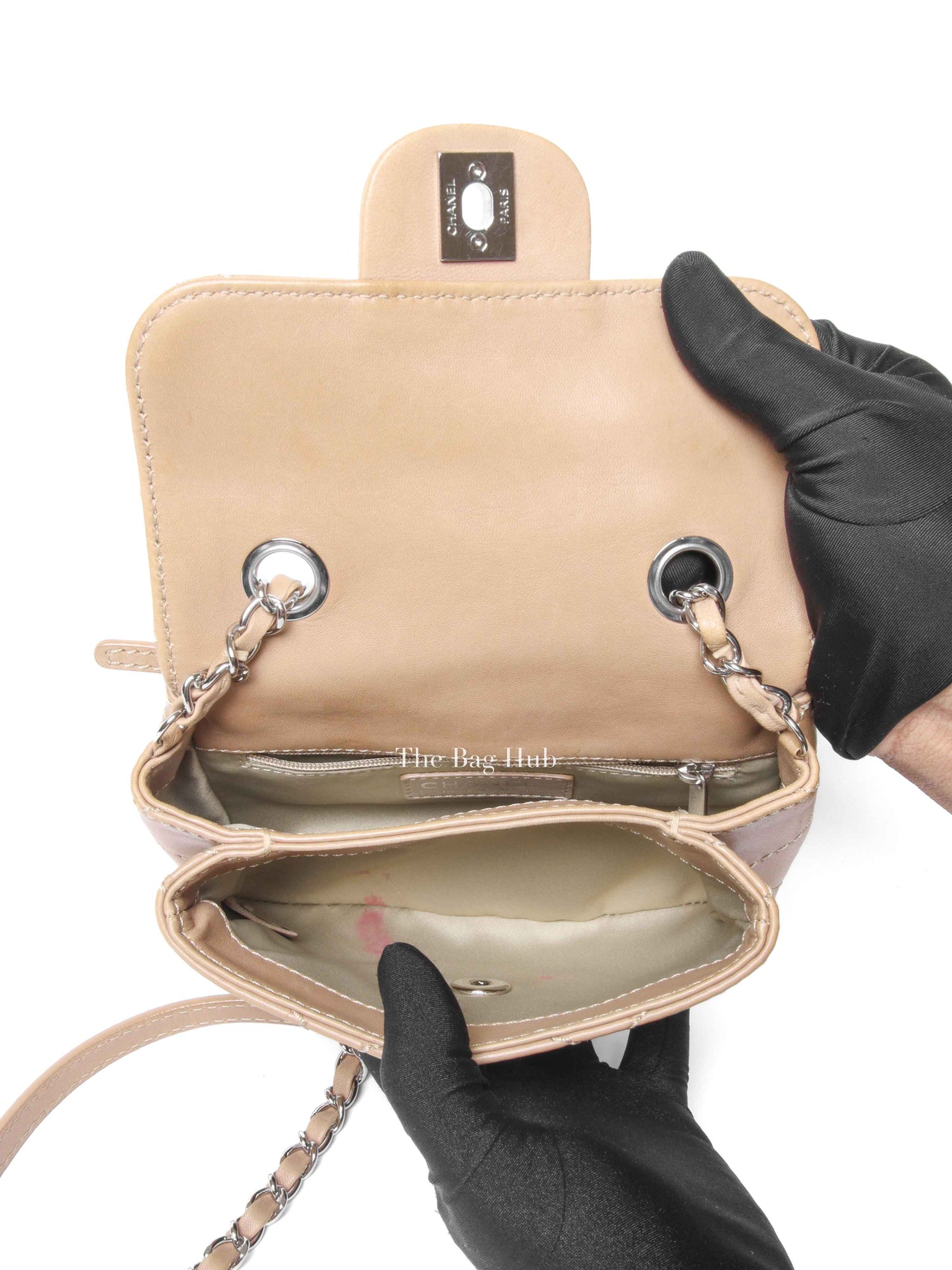 Chanel Beige Lambskin Stitched Mini Flap Bag SHW