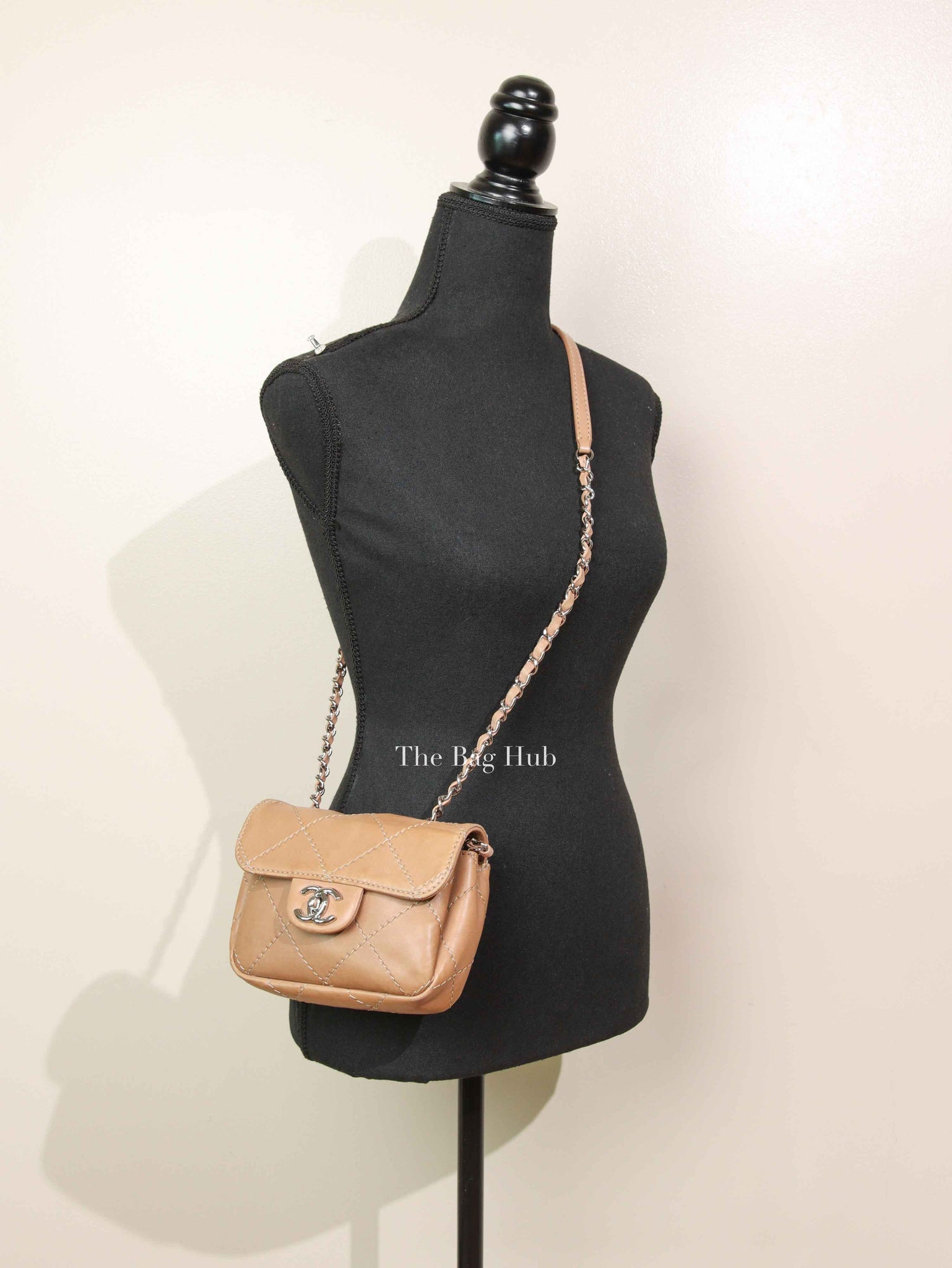 Chanel Beige Lambskin Stitched Mini Flap Bag SHW